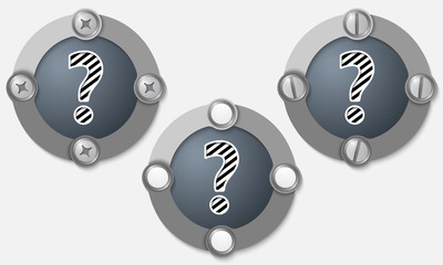 Set of three abstract icons with screws and question mark