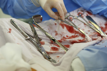 Surgical instruments with bloodstains