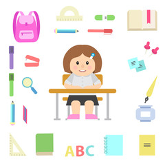 Cute Child Characters Back to School Scene