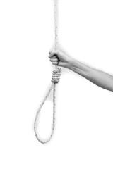 BW tone of Noose in hand on white background