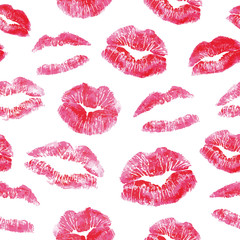 Seamless pattern - red lips kisses prints background