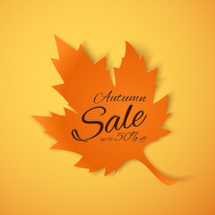 Autumn sale banner. Orange maple leaf.
