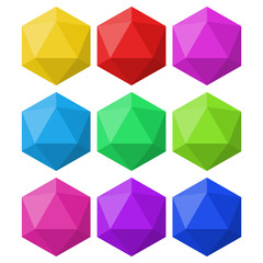 icosahedron in different colors for design and logos