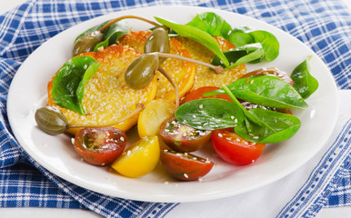 Halloumi cheese  and fresh salad.
