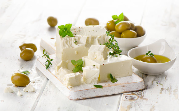 Feta cheese with green olives