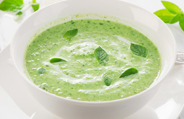 Creamy vegetable soup in  a bowl.