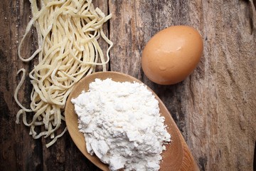 Making noodle with eggs and wheat flour