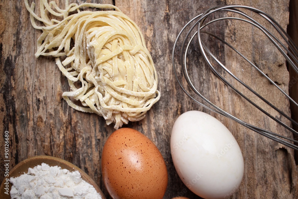 Sticker making noodle with eggs and wheat flour