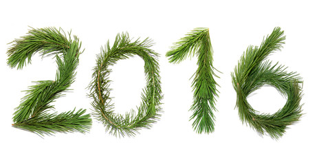 Number two thousand sixteen / New year 2016. Numbers are made of a pine branches