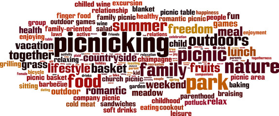 Picnicking word cloud concept. Vector illustration