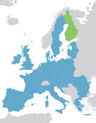 Naklejka premium Mapa Europy i Unii Europejskiej ze wskazaniem Finlandii