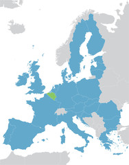 Europe and European Union map with indication of Begium