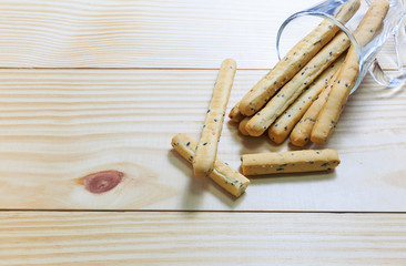 Stick bread in the glass, selective focus point