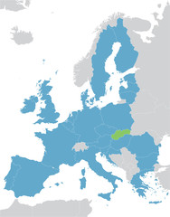 Europe and European Union map with indication of Slovakia