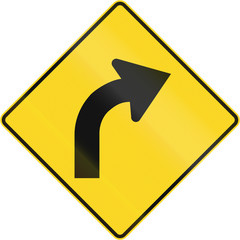 Canadian road warning sign - Right curve ahead. This sign is used in Quebec