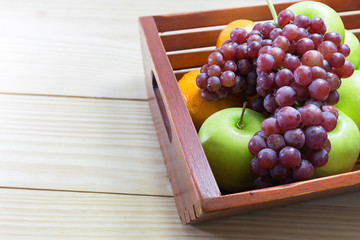Apple, grapes and orange in the basket