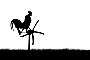 Roosters crow stand on a wind turbine. isolate  background