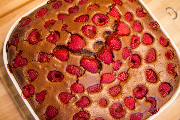 Brownie with raspberries