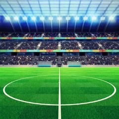 Fototapeta premium lighted football stadium middle with fans in the stands