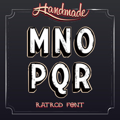 Retro Vintage Label Alphabet. Vector Grunge Font from M to R