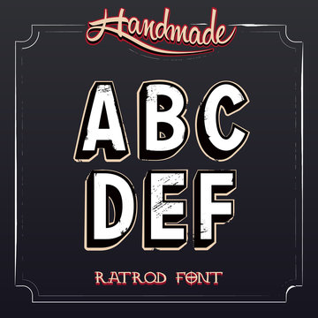 Retro Vintage Label Alphabet. Vector Grunge Font from A to F
