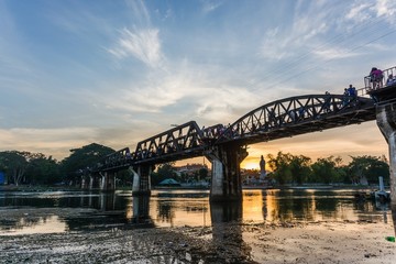 Fototapeta na wymiar at the bridge of the river kwai in kanchanaburi thailand