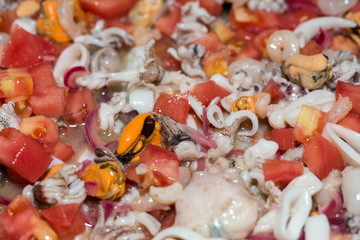 The healthy diet,  seafood and vegetables