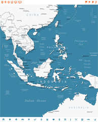 Southeast Asia - map and navigation labels - illustration.