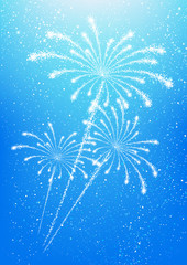 Fototapeta na wymiar Shiny fireworks on blue sky background