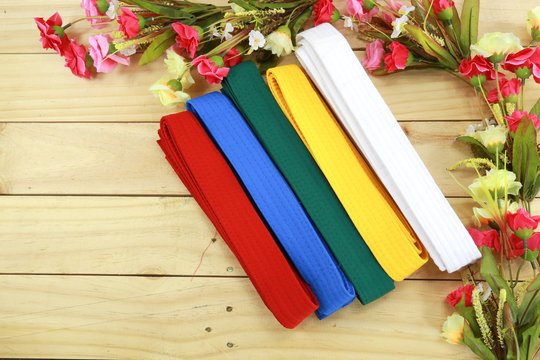 Martial art belt. There is cloth for Taekwondo, karate, and mix martial art apparel for ranking or level of player.