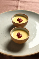 Puidding Custard with red bean, Japanese Style