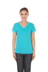 Obraz premium young beautiful female with blank t-shirt