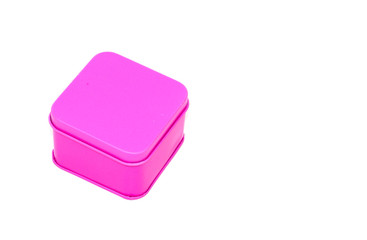 The metal pink gift box on white background