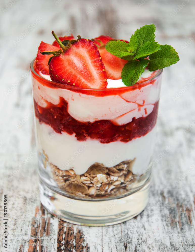 Canvas Prints strawberry yogurt with muesli