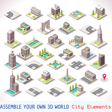 Game Set Building Isometric City Map Vector