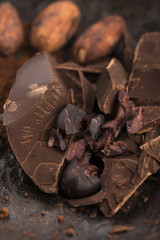 Chopped chocolate with cacao