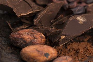 Chopped chocolate with cacao