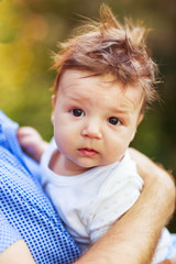 shaggy baby boy, close-up, summer
