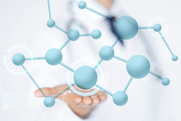 close up of male doctor hand with molecules