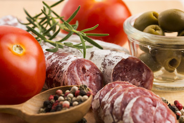 slices of spanish pork sausage