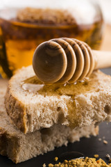Bread and jar of lavender honey