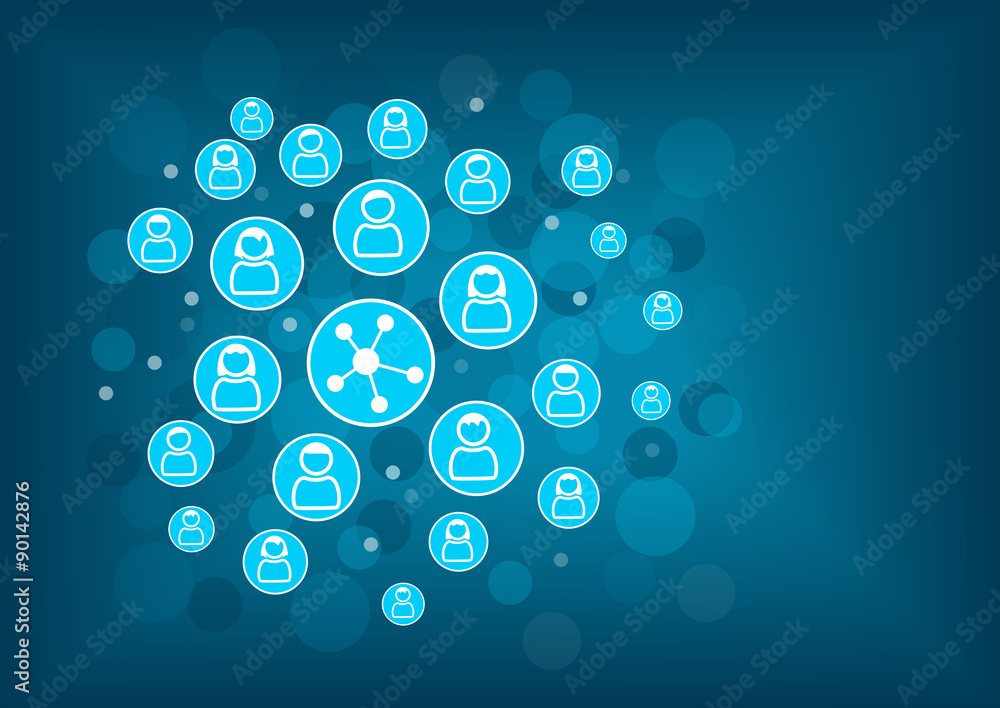 Poster social networking concept as vector illustration. blurred background with icons of persons connected