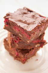 Brownie with raspberries