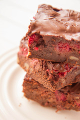 Brownie with raspberries