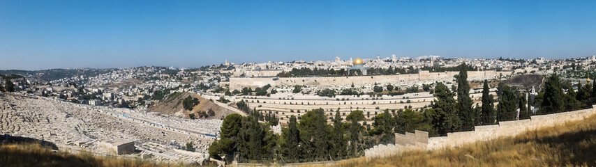 Panorama overlooking the Old City of Jerusalem, Israel, includin