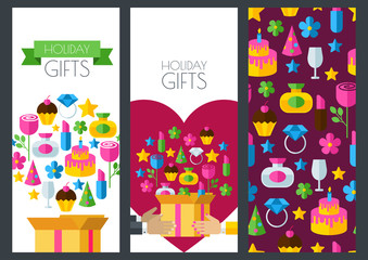 Set of vector holiday banner backgrounds, seamless pattern. Box