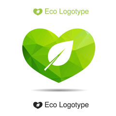 Vector ecology logo or icon, nature logotype with heart
