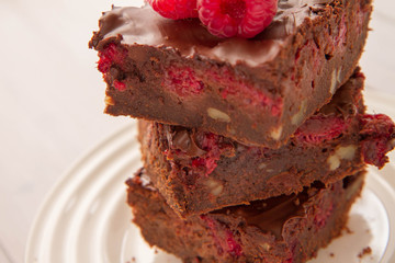 Brownie with raspberries