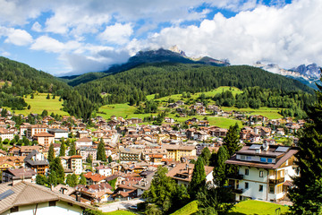 Cityscape of Moena in the Dolomites, Italy