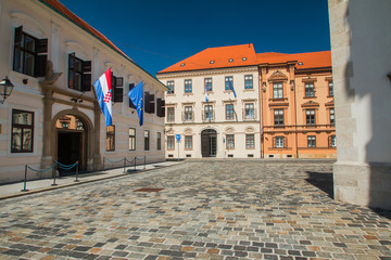Naklejka premium Historic buildings on St Mark's Square in Zagreb, Croatia 